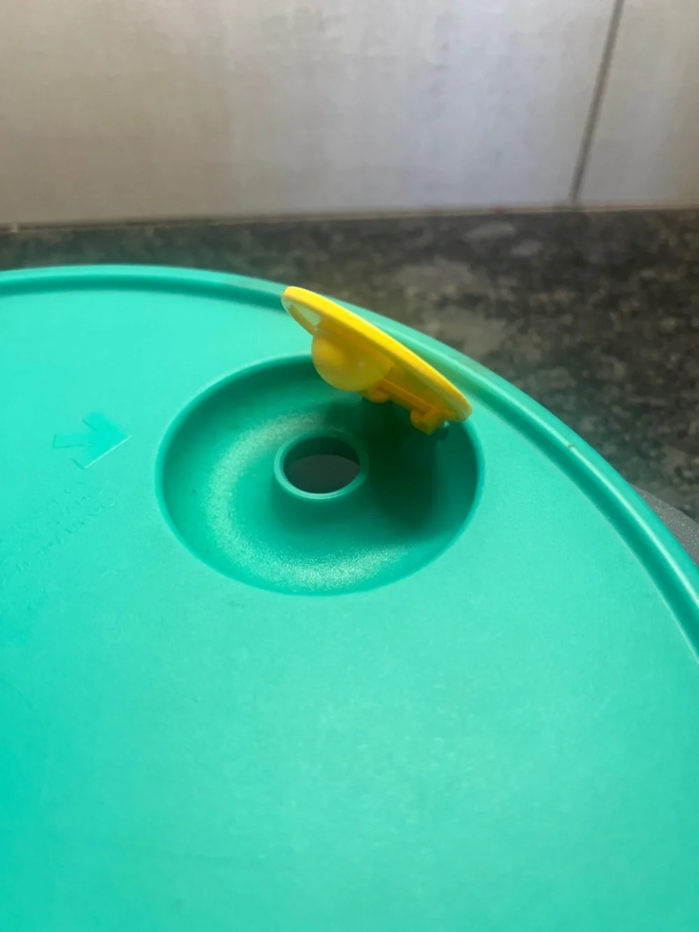 Teal Microwave Plate Cover with Yellow Vent divided bowl
